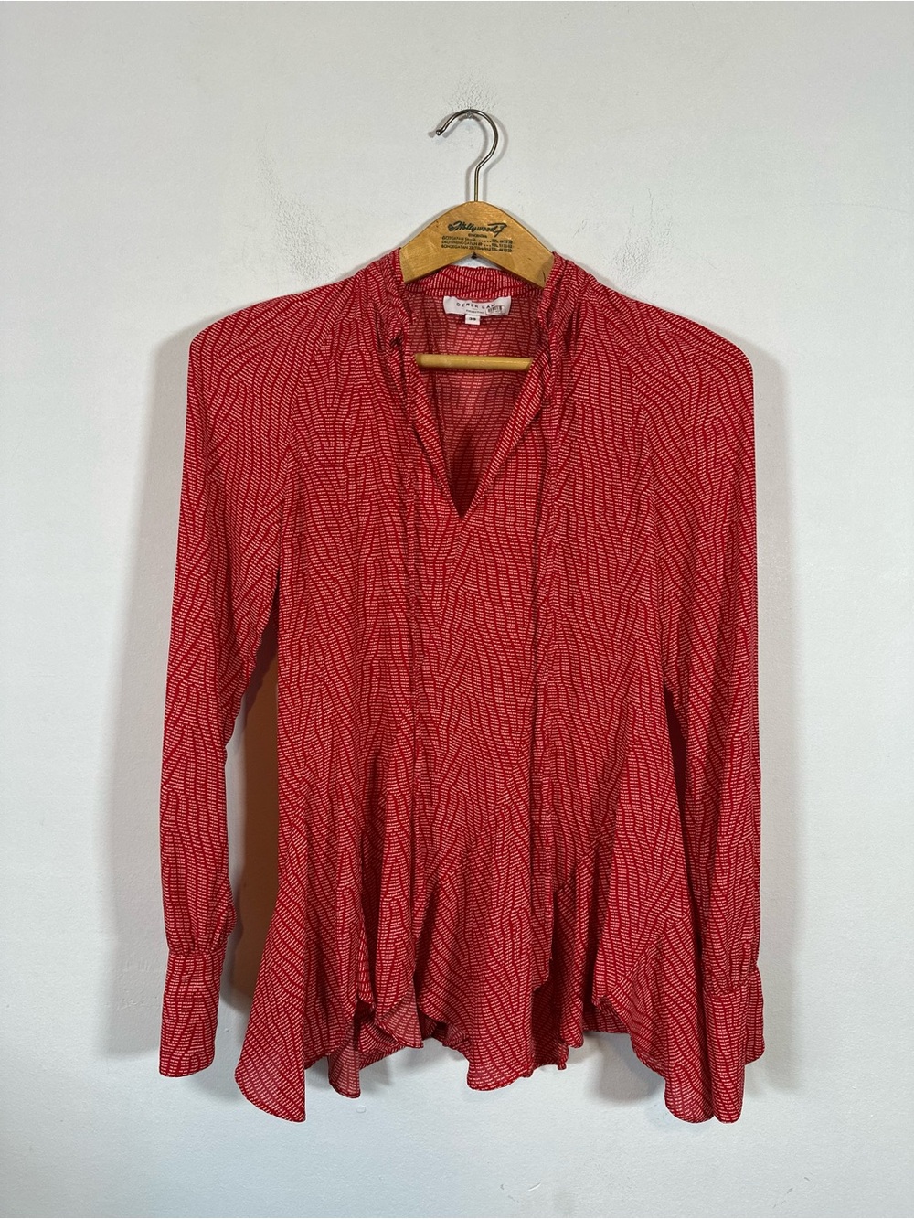 Derek Lam Luxury Top Long Sleeve Ruffle Bow Size 6 Office Career Artsy Bold Chic - Picture 4 of 9